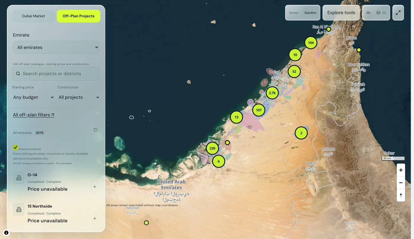 RealSight map of off-plan projects across the UAE